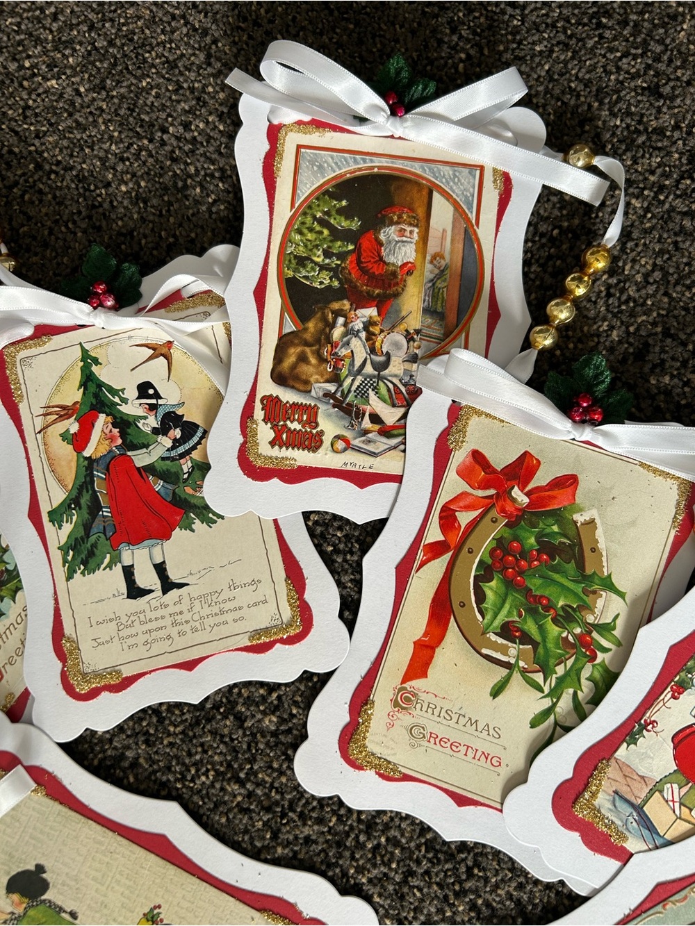 Christmas garland 1900s vintage repurposed holiday postcards